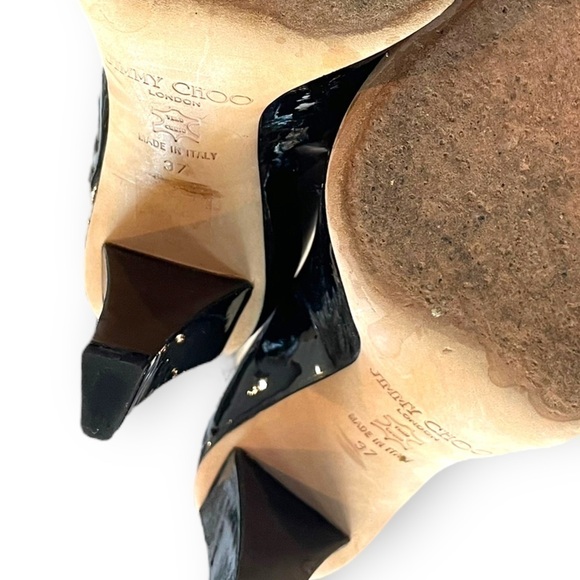 JIMMY CHOO | $770 Black Patent Leather Peep Toe Pump Made in Italy Size 37 - Picture 9 of 10